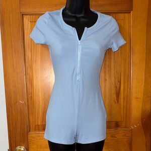 SHEIN Light Blue Short Sleeve Romper